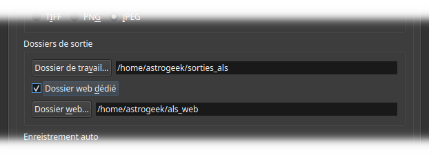 Préférences des dossiers de sortie